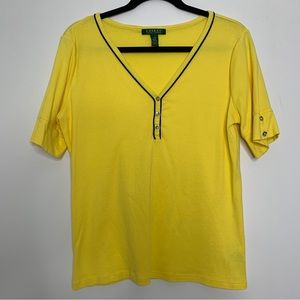 Lauren by Ralph Lauren Women Yellow 3/4 Sleeve Henley XL